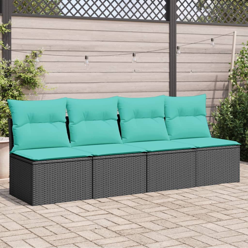 Tuinbank 4-zits met kussens poly rattan zwart is nu te koop bij PeponiXL, paradijselijk wonen!