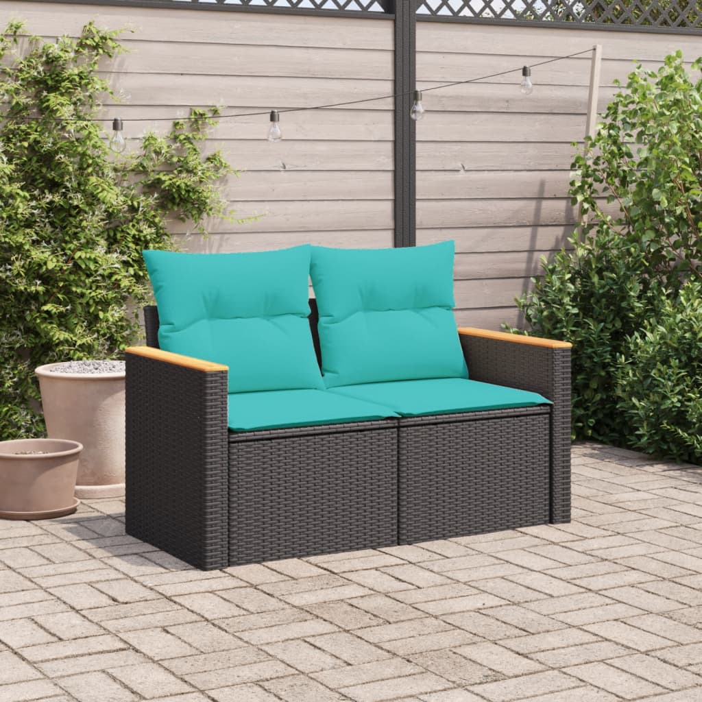 Tuinbank met kussens 2-zits poly rattan zwart is nu te koop bij PeponiXL, paradijselijk wonen!