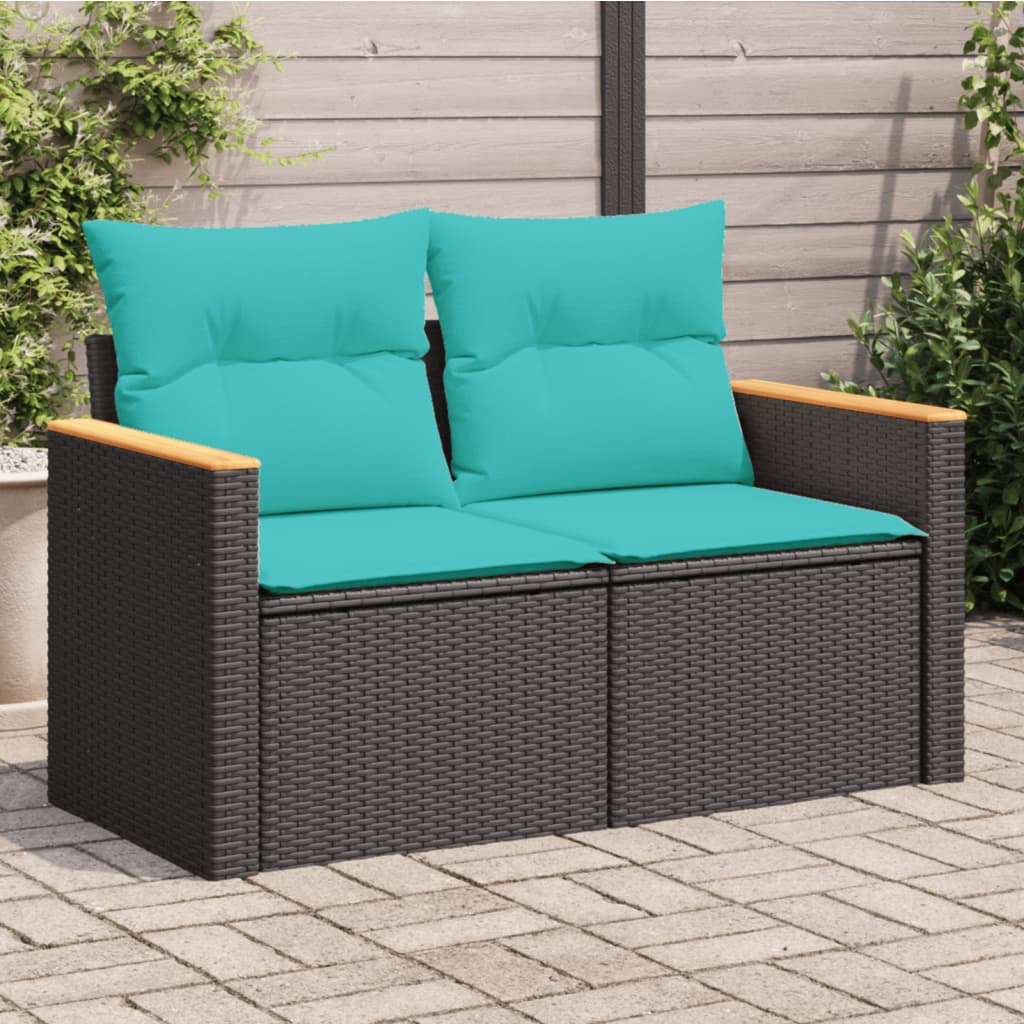 Tuinbank met kussens 2-zits poly rattan zwart is nu te koop bij PeponiXL, paradijselijk wonen!