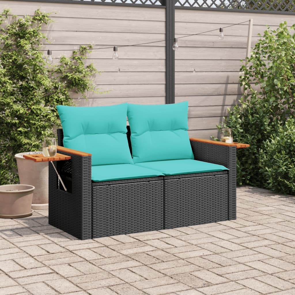 Tuinbank met kussens 2-zits poly rattan zwart is nu te koop bij PeponiXL, paradijselijk wonen!