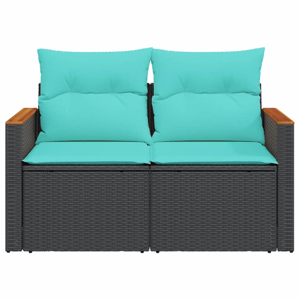Tuinbank met kussens 2-zits poly rattan zwart is nu te koop bij PeponiXL, paradijselijk wonen!