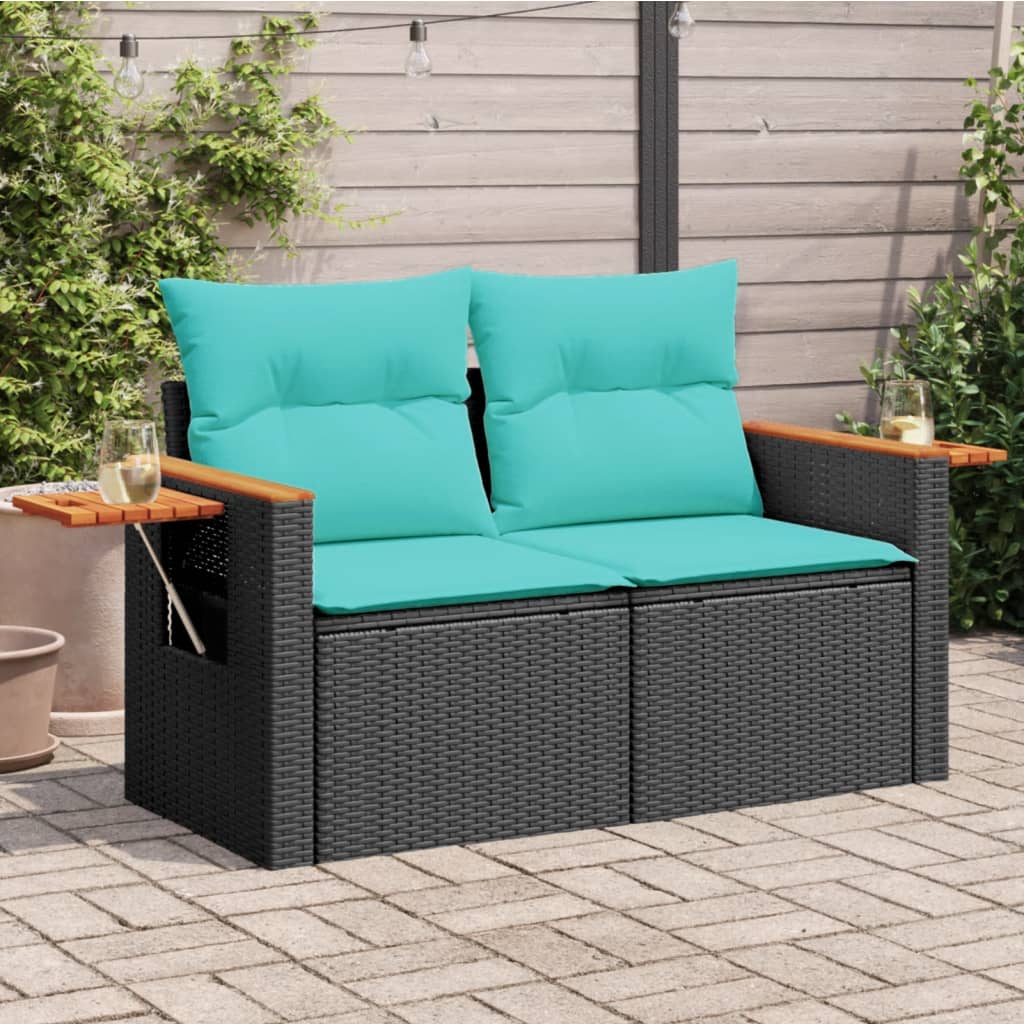 Tuinbank met kussens 2-zits poly rattan zwart is nu te koop bij PeponiXL, paradijselijk wonen!
