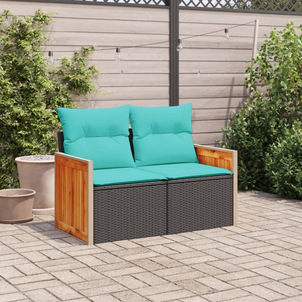 Tuinbank met kussens 2-zits poly rattan zwart is nu te koop bij PeponiXL, paradijselijk wonen!