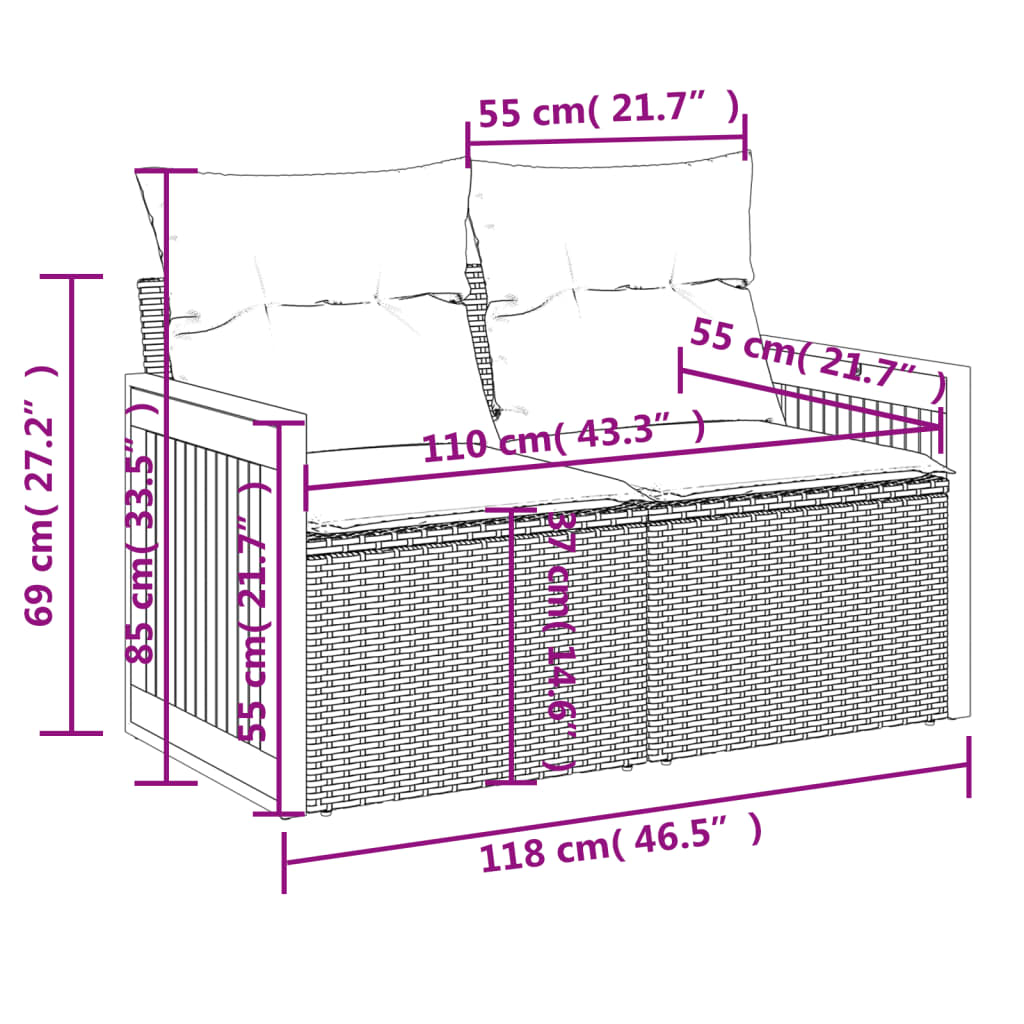Tuinbank met kussens 2-zits poly rattan zwart is nu te koop bij PeponiXL, paradijselijk wonen!