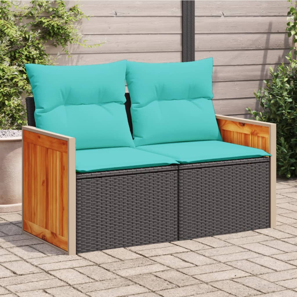 Tuinbank met kussens 2-zits poly rattan zwart is nu te koop bij PeponiXL, paradijselijk wonen!