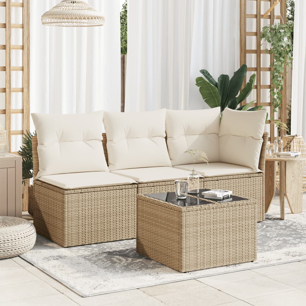 Tuintafel met glazen blad 55x55x37 cm poly rattan beige is nu te koop bij PeponiXL, paradijselijk wonen!