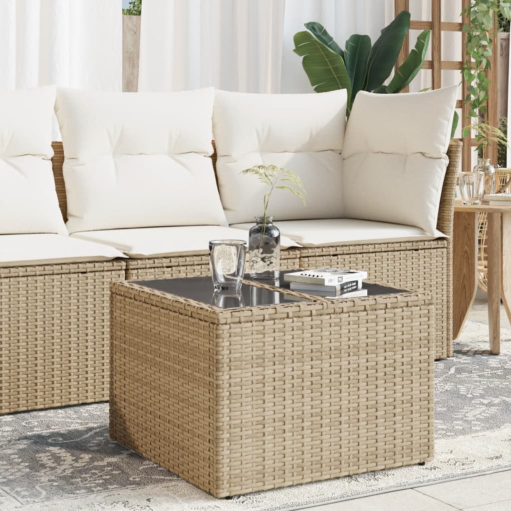 Tuintafel met glazen blad 55x55x37 cm poly rattan beige is nu te koop bij PeponiXL, paradijselijk wonen!