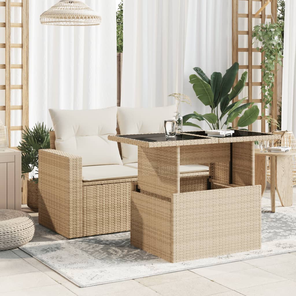 Tuintafel met glazen blad 100x55x73 cm poly rattan beige is nu te koop bij PeponiXL, paradijselijk wonen!