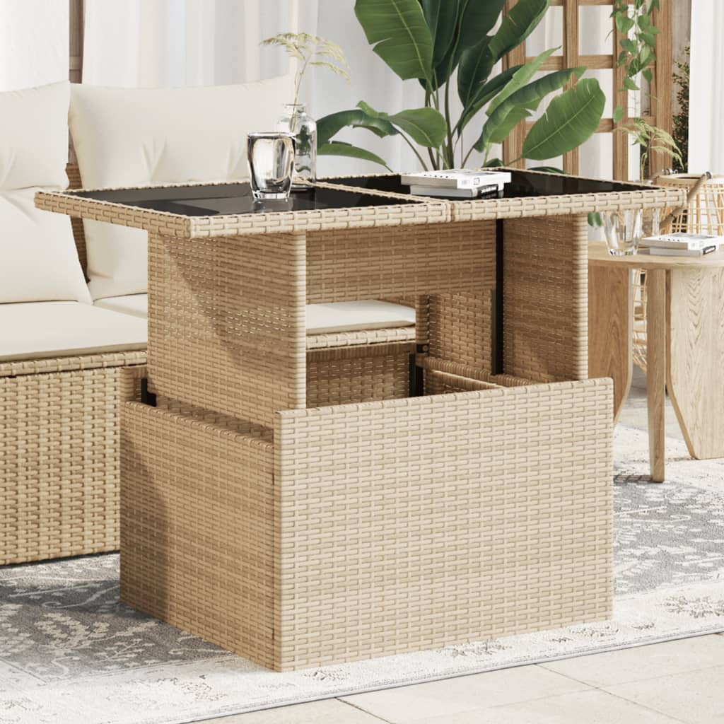 Tuintafel met glazen blad 100x55x73 cm poly rattan beige is nu te koop bij PeponiXL, paradijselijk wonen!