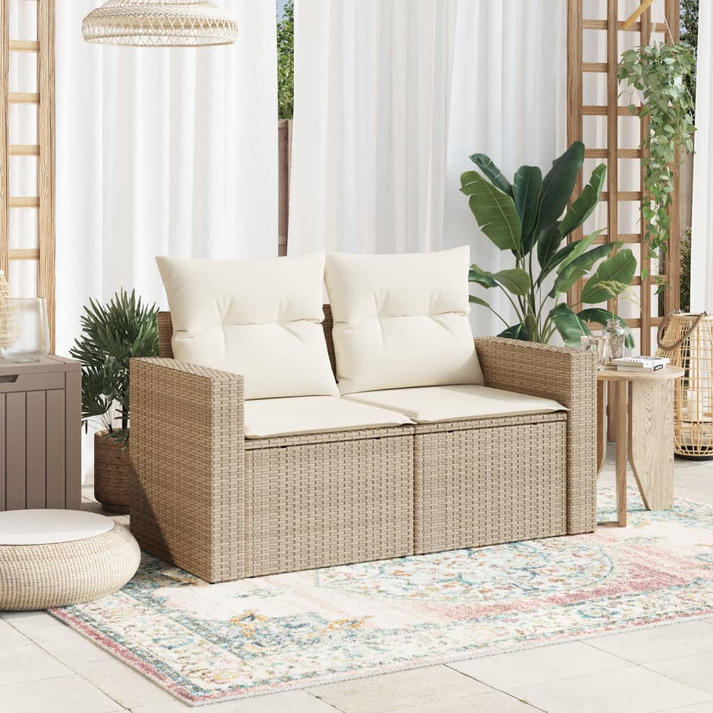 Tuinbank 2-zits met kussens poly rattan beige is nu te koop bij PeponiXL, paradijselijk wonen!