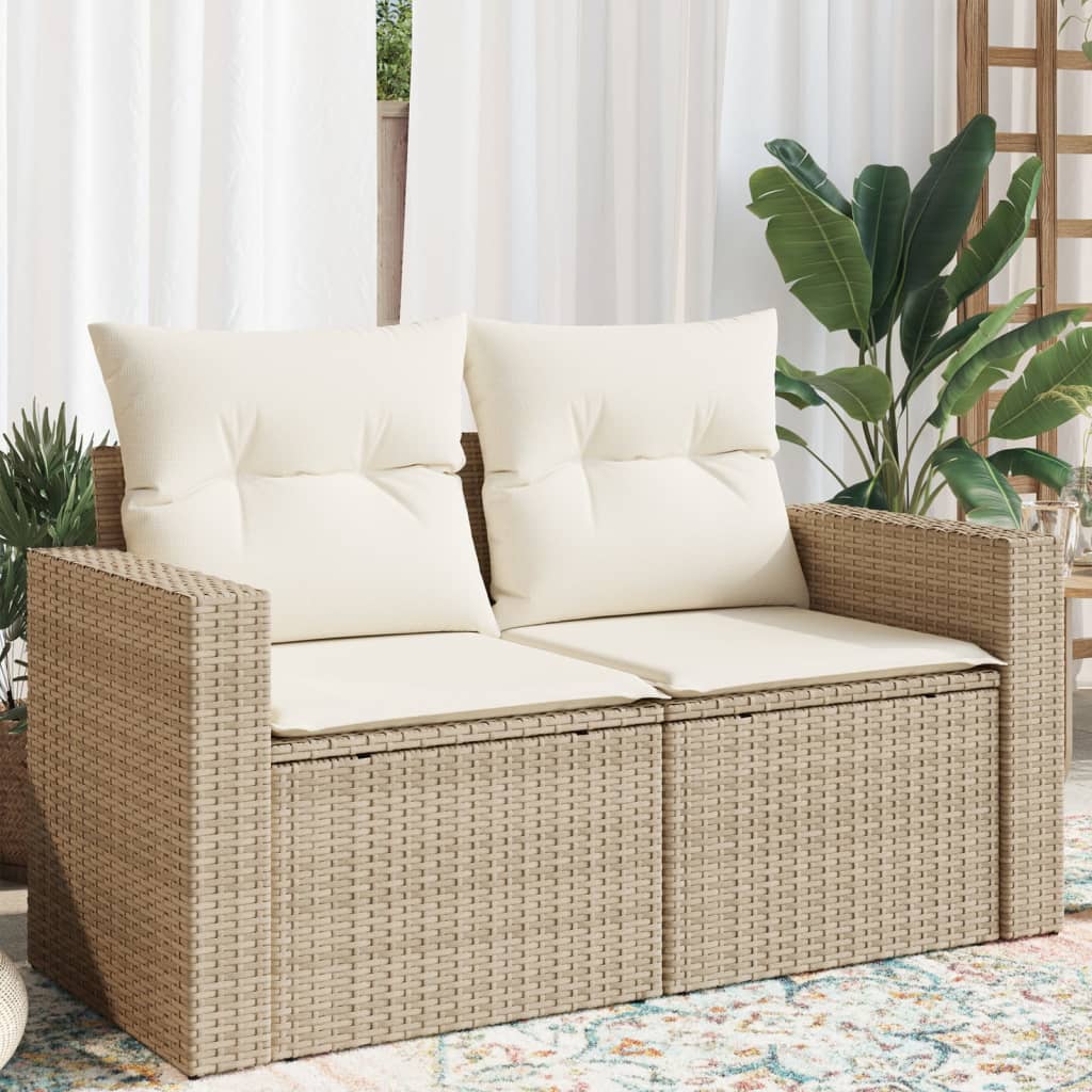 Tuinbank 2-zits met kussens poly rattan beige is nu te koop bij PeponiXL, paradijselijk wonen!