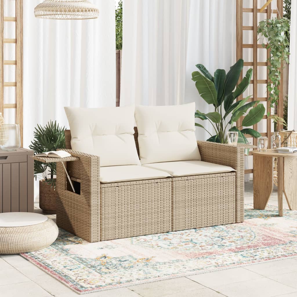 Tuinbank 2-zits met kussens poly rattan beige is nu te koop bij PeponiXL, paradijselijk wonen!