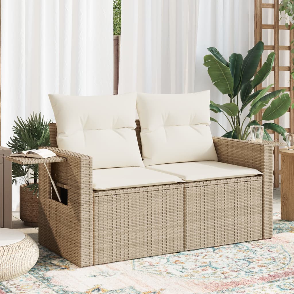 Tuinbank 2-zits met kussens poly rattan beige is nu te koop bij PeponiXL, paradijselijk wonen!