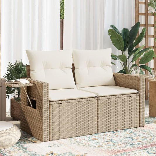 Tuinbank 2-zits met kussens poly rattan beige is nu te koop bij PeponiXL, paradijselijk wonen!