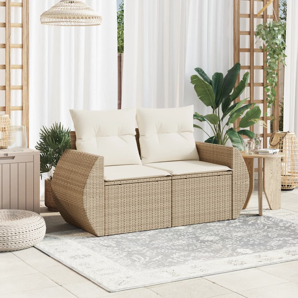 Tuinbank 2-zits met kussens poly rattan beige is nu te koop bij PeponiXL, paradijselijk wonen!