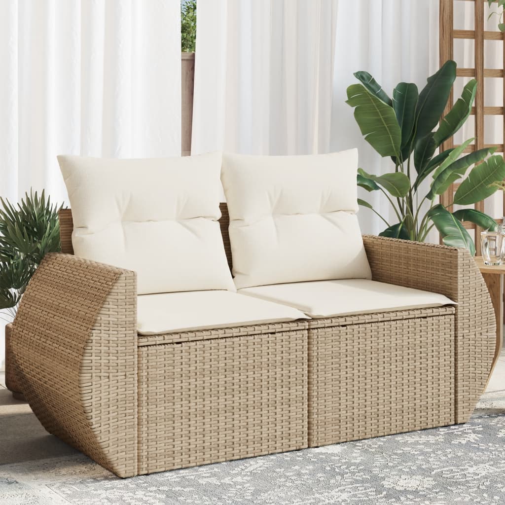 Tuinbank 2-zits met kussens poly rattan beige is nu te koop bij PeponiXL, paradijselijk wonen!