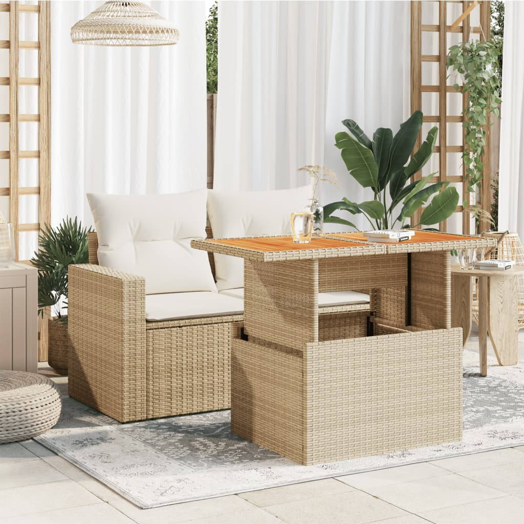 Tuintafel 100x55x73 cm poly rattan en acaciahout beige is nu te koop bij PeponiXL, paradijselijk wonen!