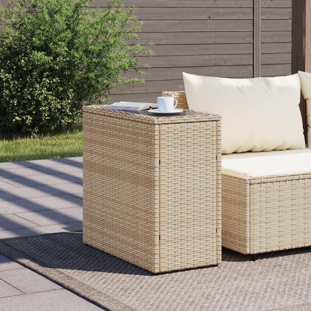 Tuinbijzettafel met glazen blad 58x27,5x55 cm poly rattan beige is nu te koop bij PeponiXL, paradijselijk wonen!