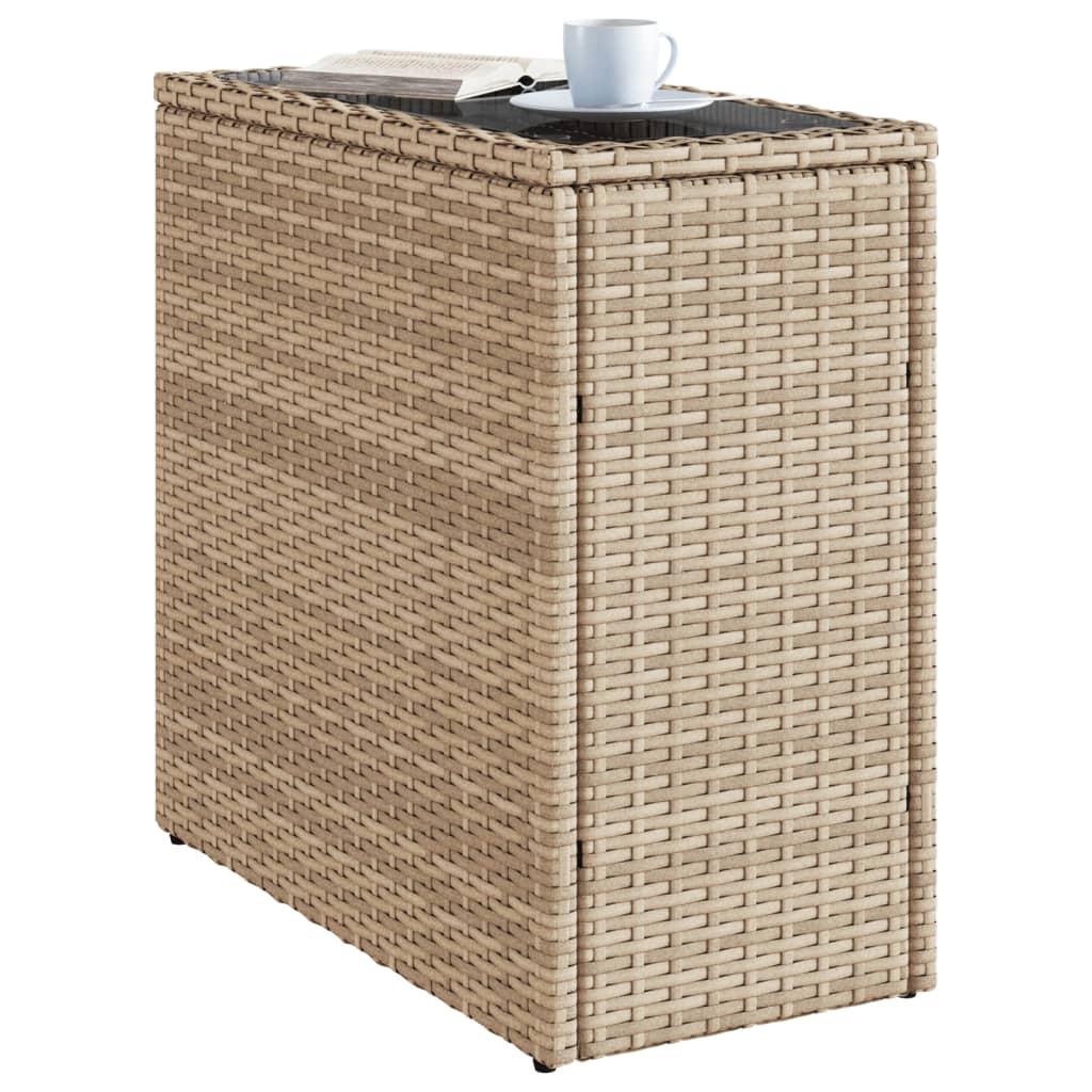 Tuinbijzettafel met glazen blad 58x27,5x55 cm poly rattan beige is nu te koop bij PeponiXL, paradijselijk wonen!