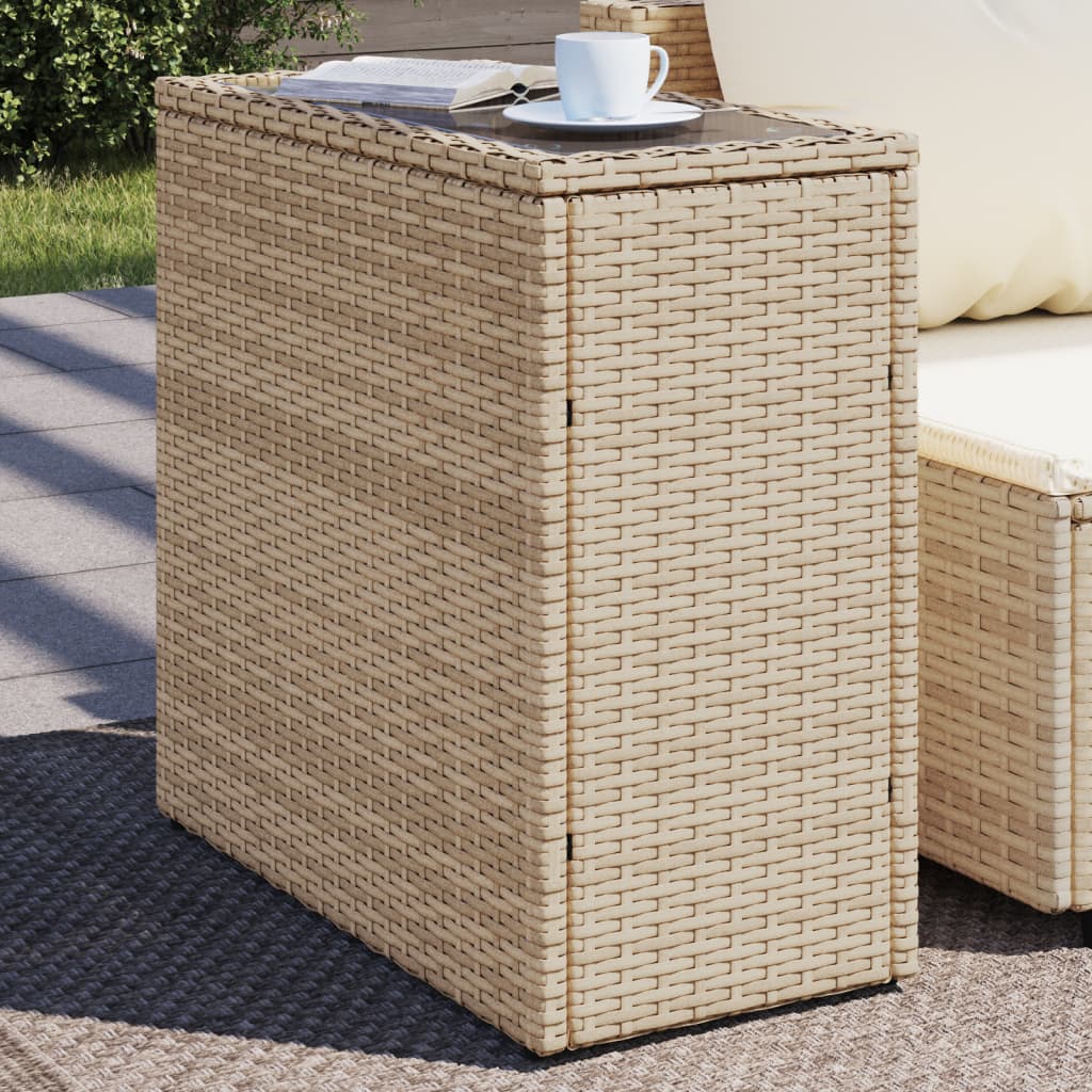 Tuinbijzettafel met glazen blad 58x27,5x55 cm poly rattan beige is nu te koop bij PeponiXL, paradijselijk wonen!
