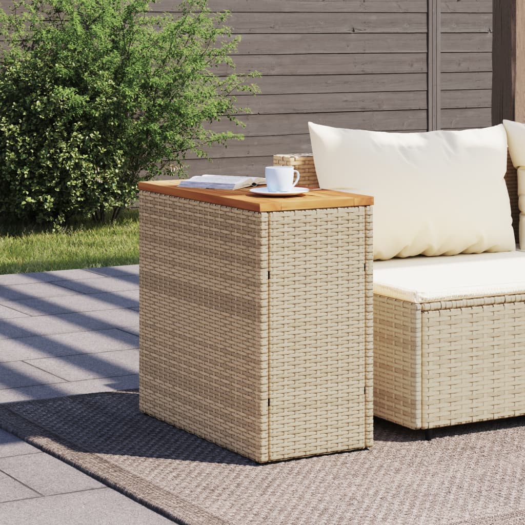 Tuinbijzettafel met houten blad 58x27,5x55 cm poly rattan beige is nu te koop bij PeponiXL, paradijselijk wonen!