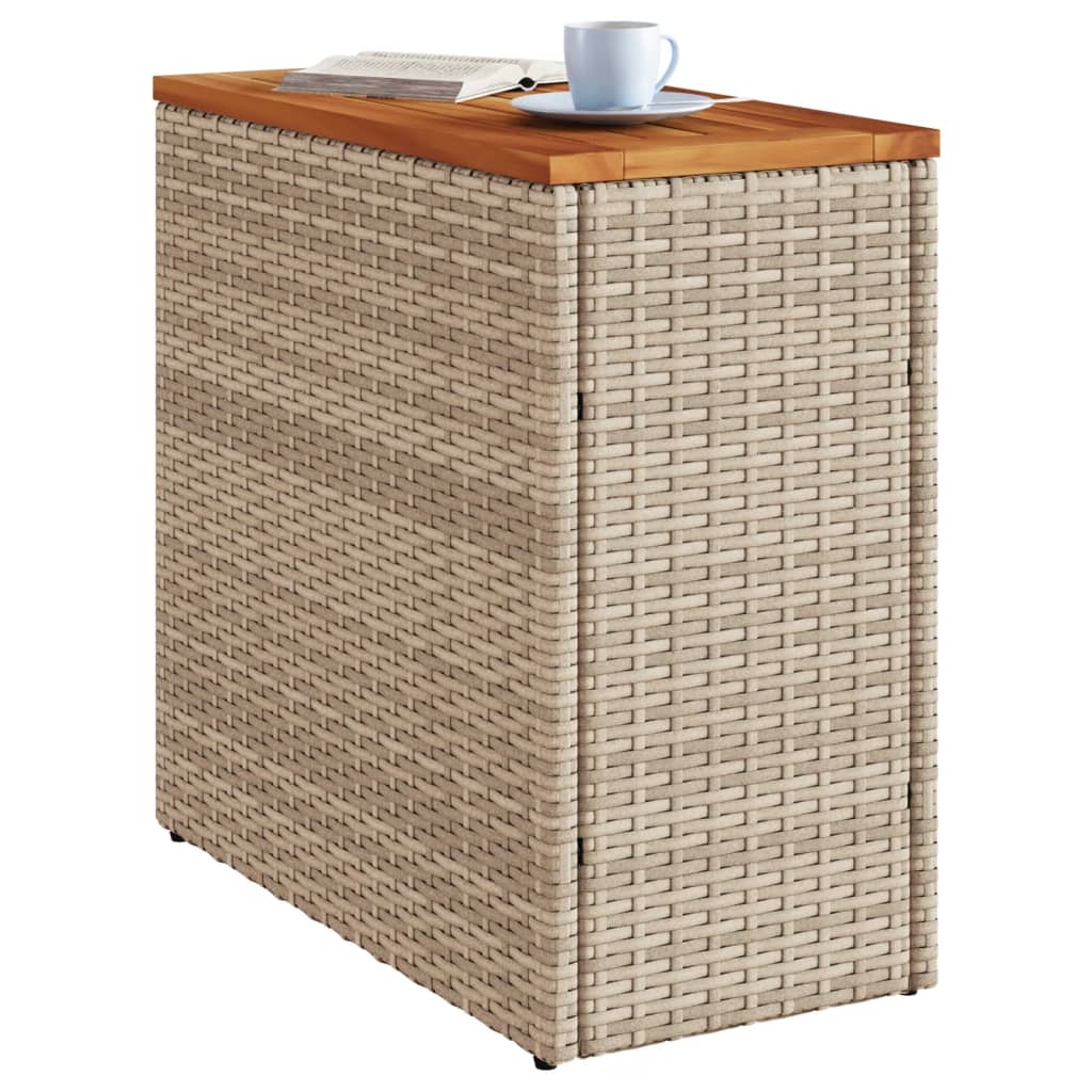 Tuinbijzettafel met houten blad 58x27,5x55 cm poly rattan beige is nu te koop bij PeponiXL, paradijselijk wonen!