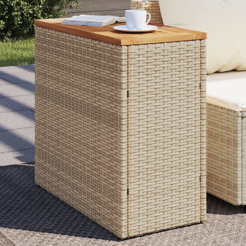 Tuinbijzettafel met houten blad 58x27,5x55 cm poly rattan beige is nu te koop bij PeponiXL, paradijselijk wonen!