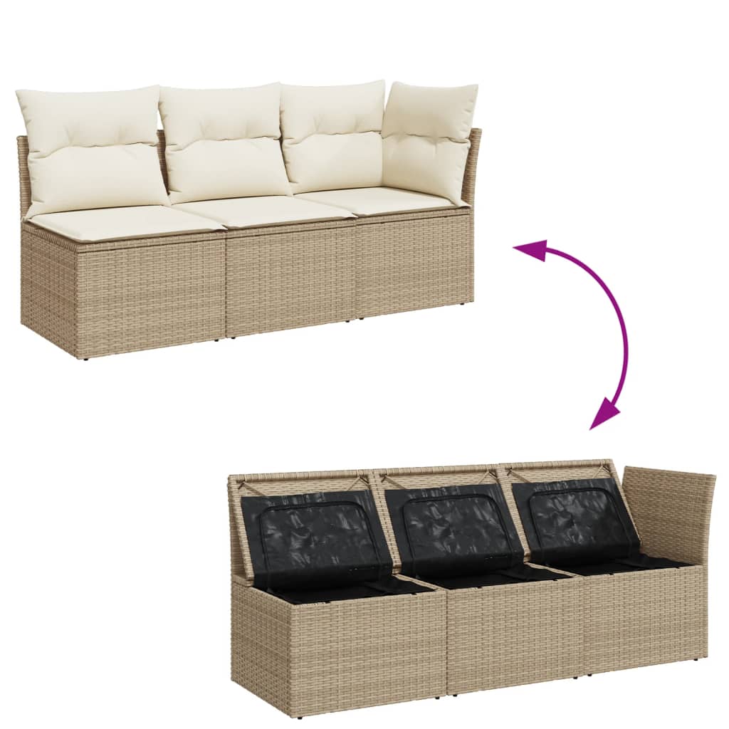 Tuinbank 3-zits met kussens poly rattan beige is nu te koop bij PeponiXL, paradijselijk wonen!