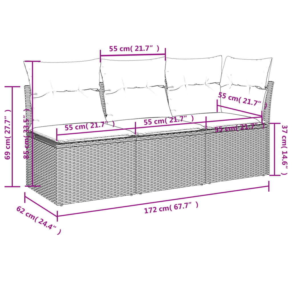 Tuinbank 3-zits met kussens poly rattan beige is nu te koop bij PeponiXL, paradijselijk wonen!