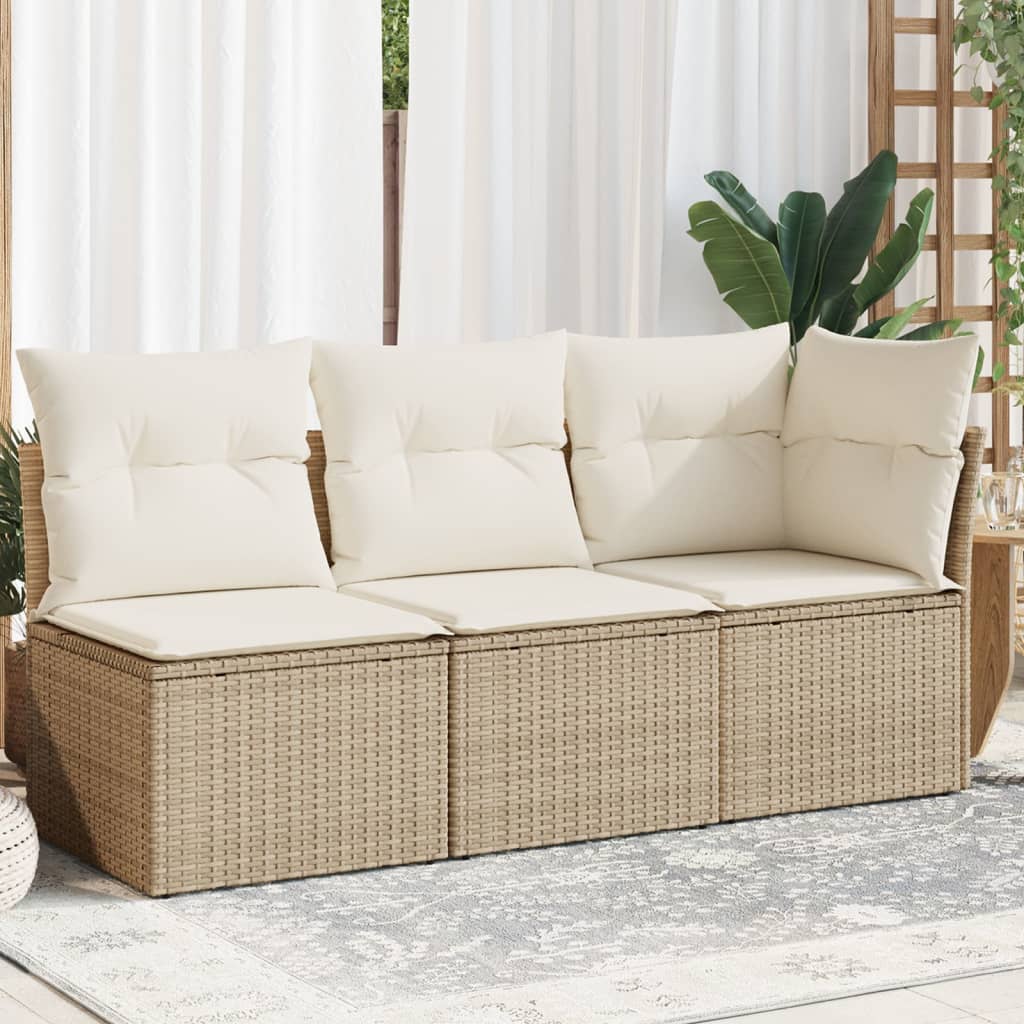 Tuinbank 3-zits met kussens poly rattan beige is nu te koop bij PeponiXL, paradijselijk wonen!
