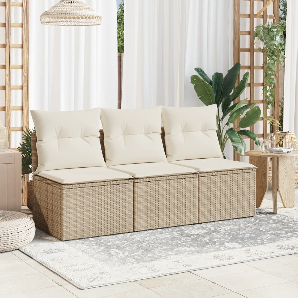 Tuinbank 3-zits met kussens poly rattan beige is nu te koop bij PeponiXL, paradijselijk wonen!