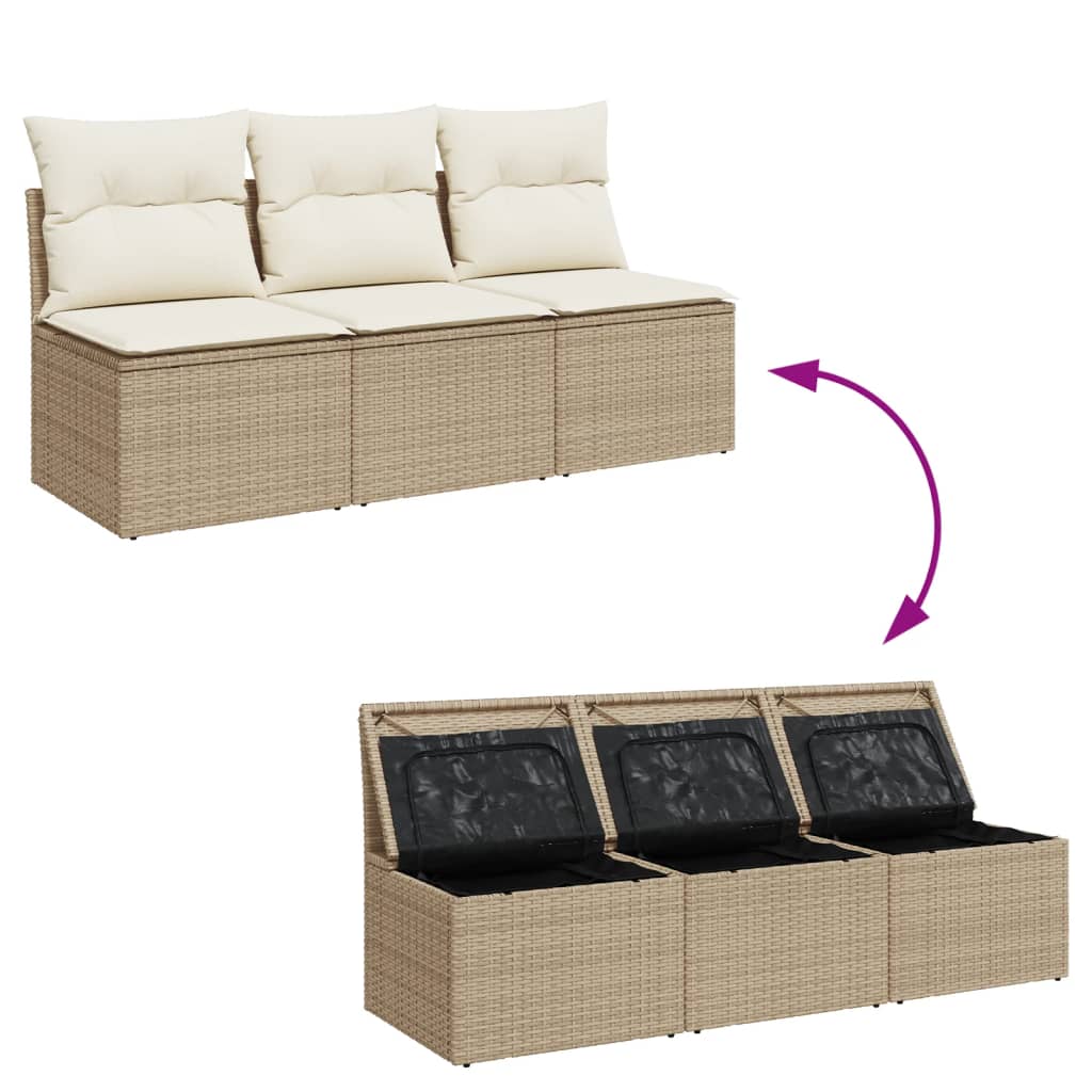 Tuinbank 3-zits met kussens poly rattan beige is nu te koop bij PeponiXL, paradijselijk wonen!