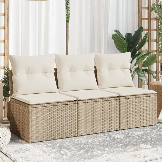 Tuinbank 3-zits met kussens poly rattan beige is nu te koop bij PeponiXL, paradijselijk wonen!