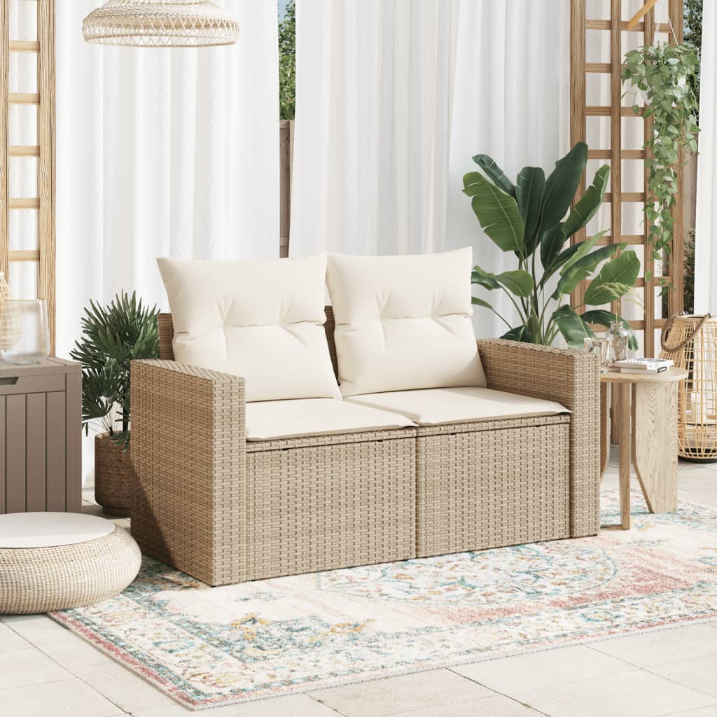 Tuinbank 2-zits met kussens poly rattan beige is nu te koop bij PeponiXL, paradijselijk wonen!