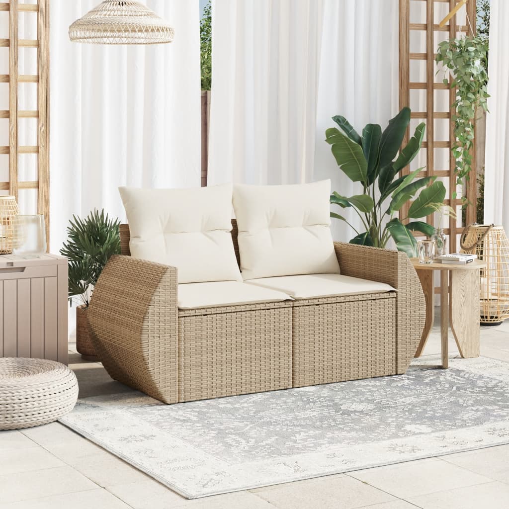 Tuinbank 2-zits met kussens poly rattan beige is nu te koop bij PeponiXL, paradijselijk wonen!