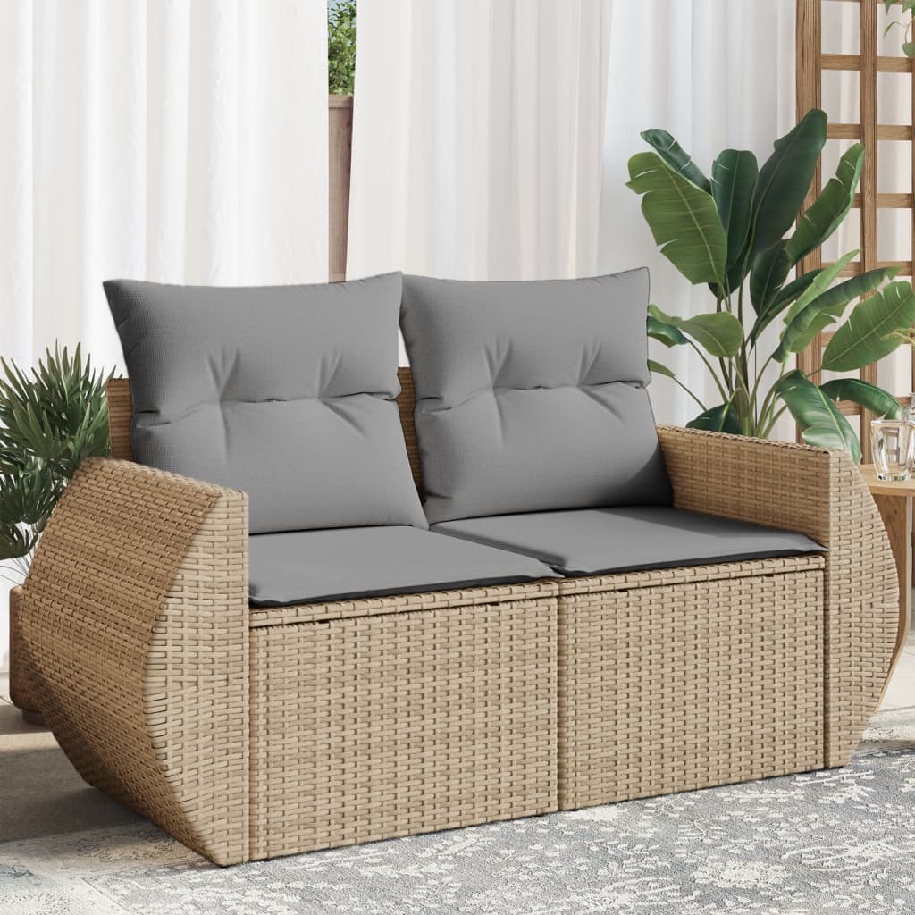 Tuinbank 2-zits met kussens poly rattan beige is nu te koop bij PeponiXL, paradijselijk wonen!