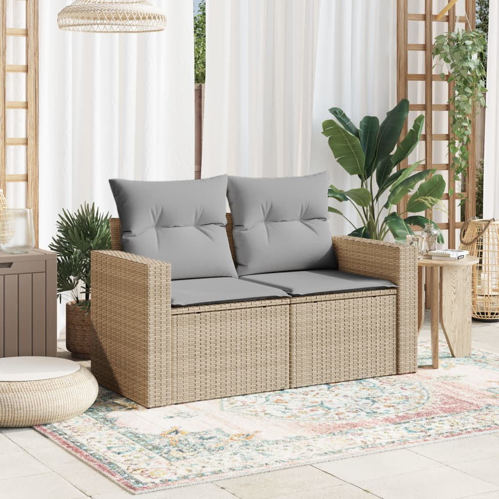 Tuinbank 2-zits met kussens poly rattan beige is nu te koop bij PeponiXL, paradijselijk wonen!