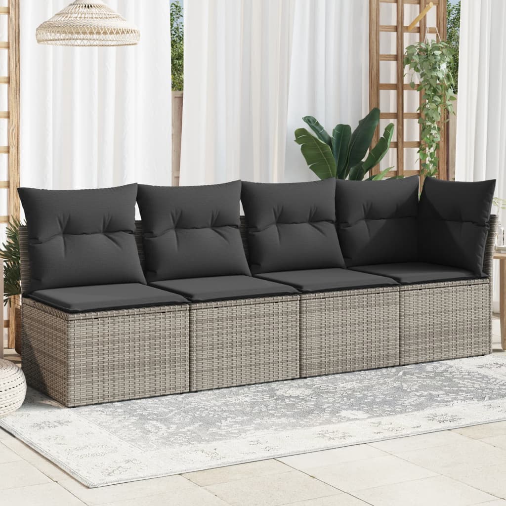Tuinbank 4-zits met kussens poly rattan grijs is nu te koop bij PeponiXL, paradijselijk wonen!