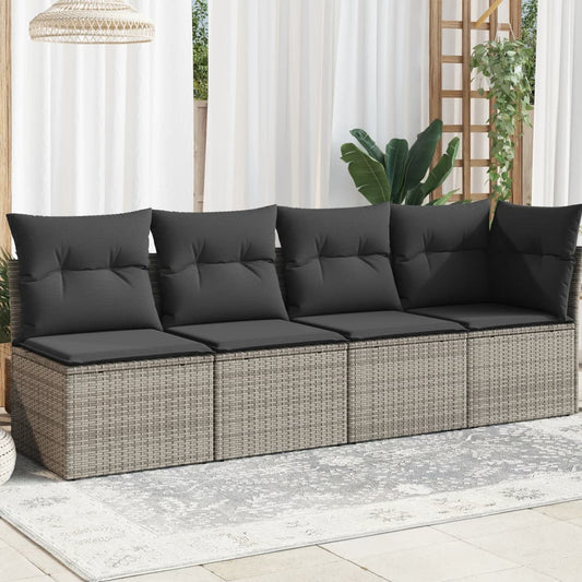 Tuinbank 4-zits met kussens poly rattan grijs is nu te koop bij PeponiXL, paradijselijk wonen!