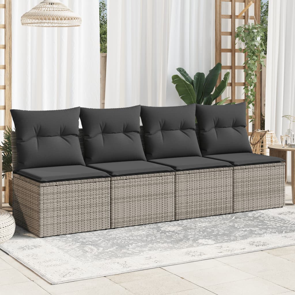 Tuinbank 4-zits met kussens poly rattan grijs is nu te koop bij PeponiXL, paradijselijk wonen!