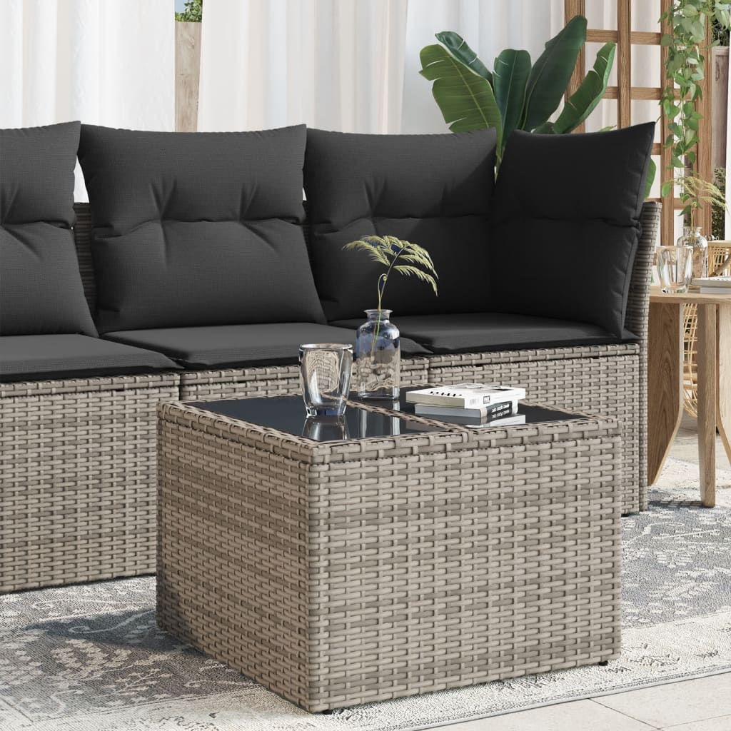 Tuintafel met glazen blad 55x55x37 cm poly rattan grijs is nu te koop bij PeponiXL, paradijselijk wonen!
