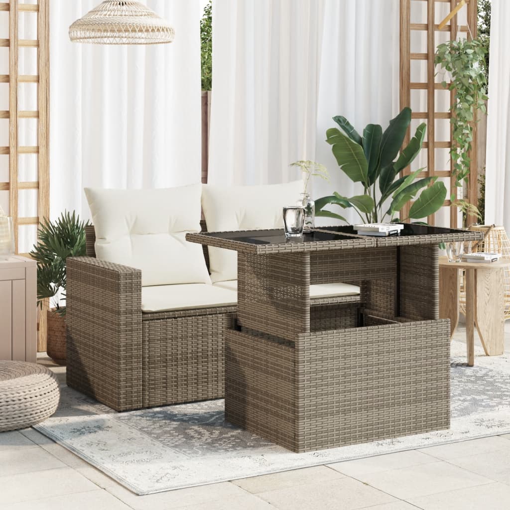 Tuintafel met glazen blad 100x55x73 cm poly rattan grijs is nu te koop bij PeponiXL, paradijselijk wonen!