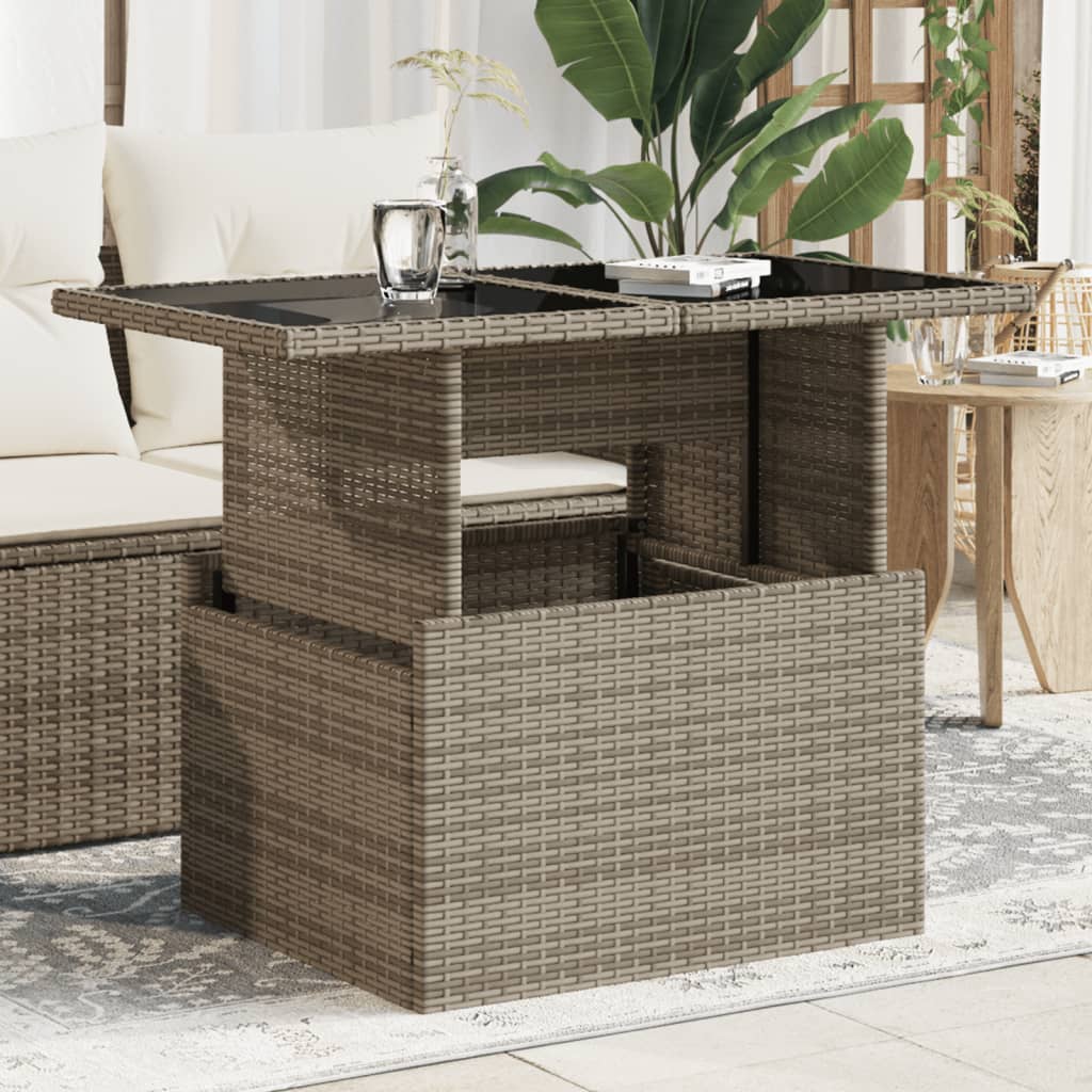 Tuintafel met glazen blad 100x55x73 cm poly rattan grijs is nu te koop bij PeponiXL, paradijselijk wonen!