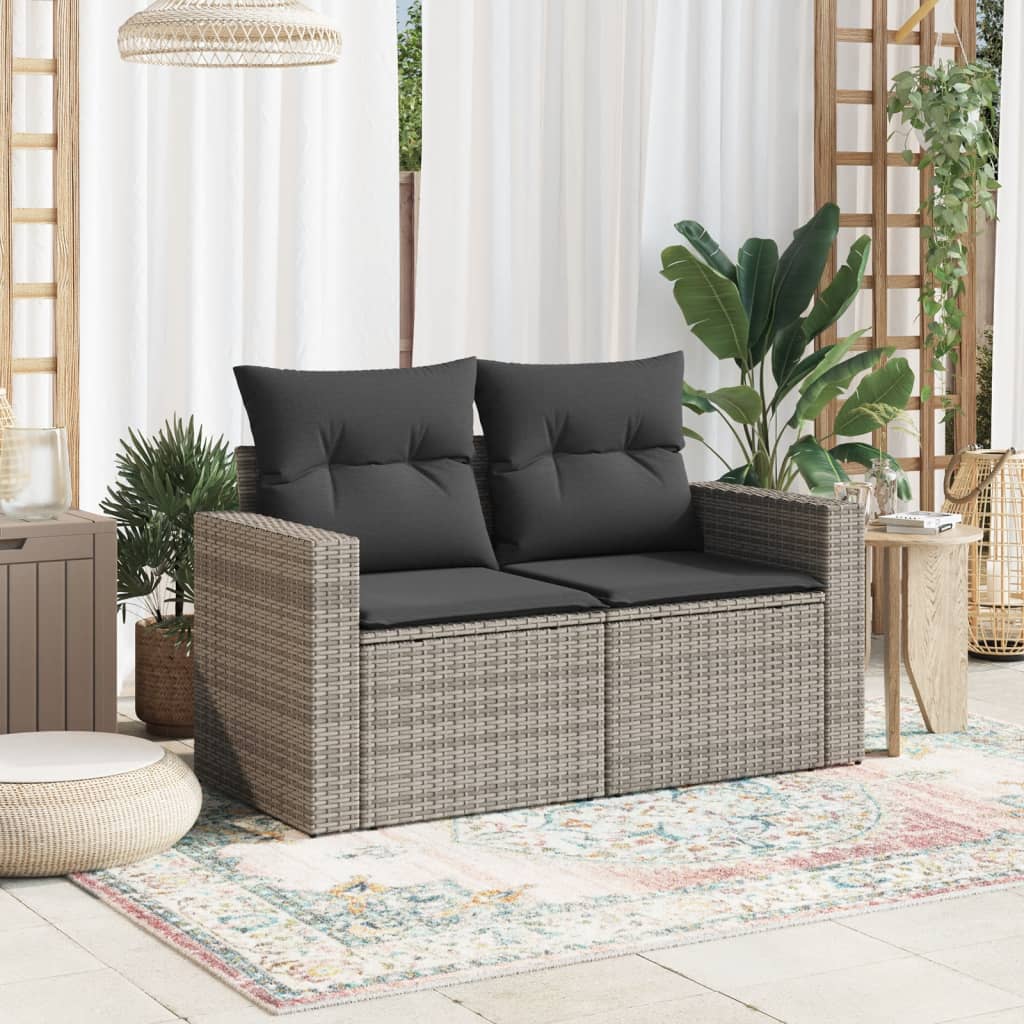 Tuinbank 2-zits met kussens poly rattan grijs is nu te koop bij PeponiXL, paradijselijk wonen!