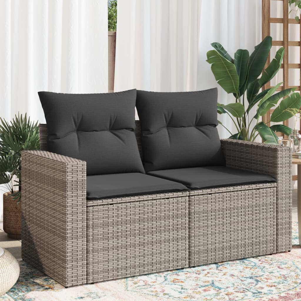 Tuinbank 2-zits met kussens poly rattan grijs is nu te koop bij PeponiXL, paradijselijk wonen!