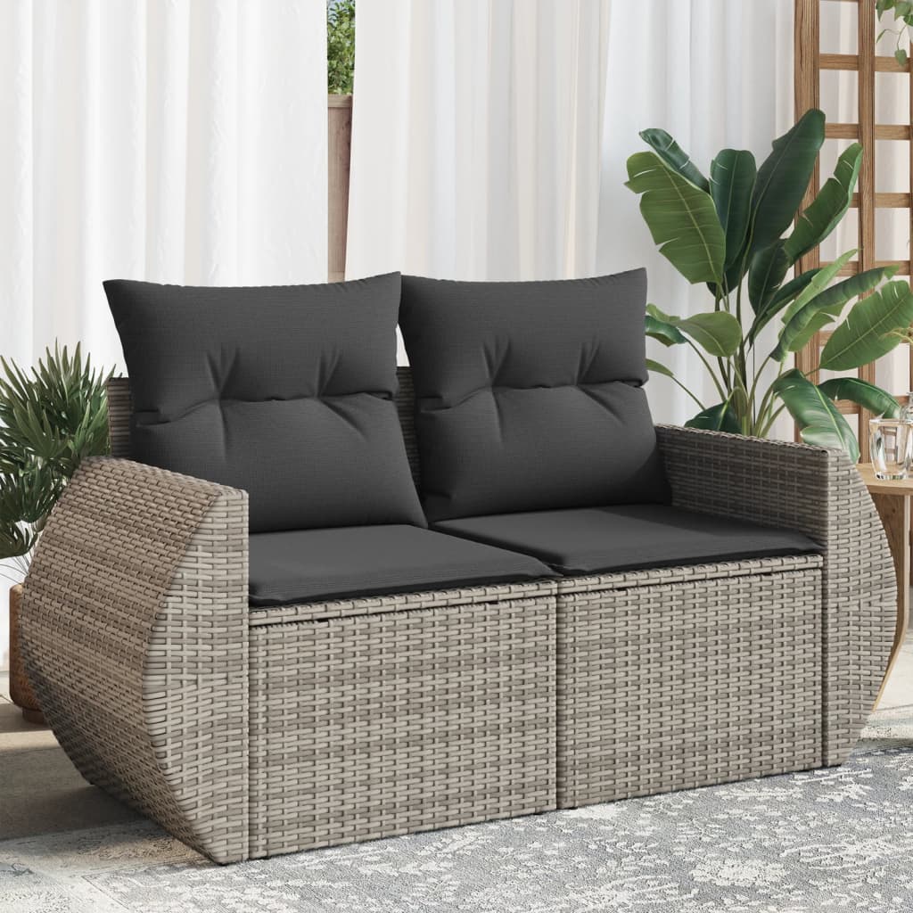 Tuinbank 2-zits met kussens poly rattan grijs is nu te koop bij PeponiXL, paradijselijk wonen!
