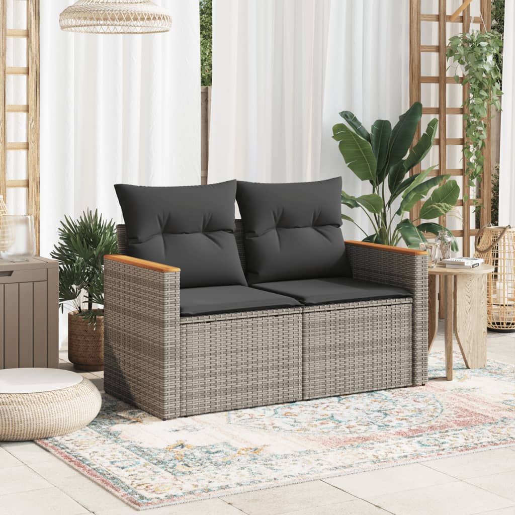 Tuinbank 2-zits met kussens poly rattan grijs is nu te koop bij PeponiXL, paradijselijk wonen!