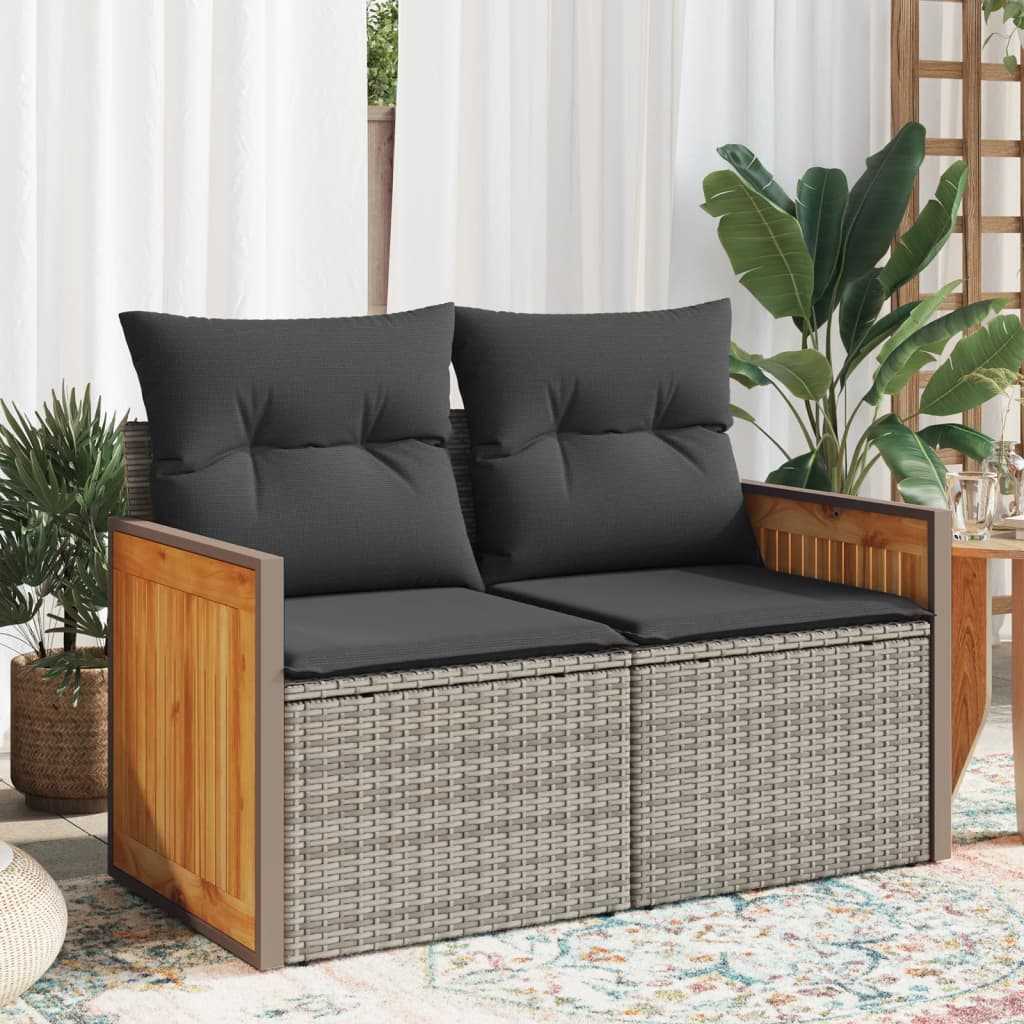 Tuinbank 2-zits met kussens poly rattan grijs is nu te koop bij PeponiXL, paradijselijk wonen!