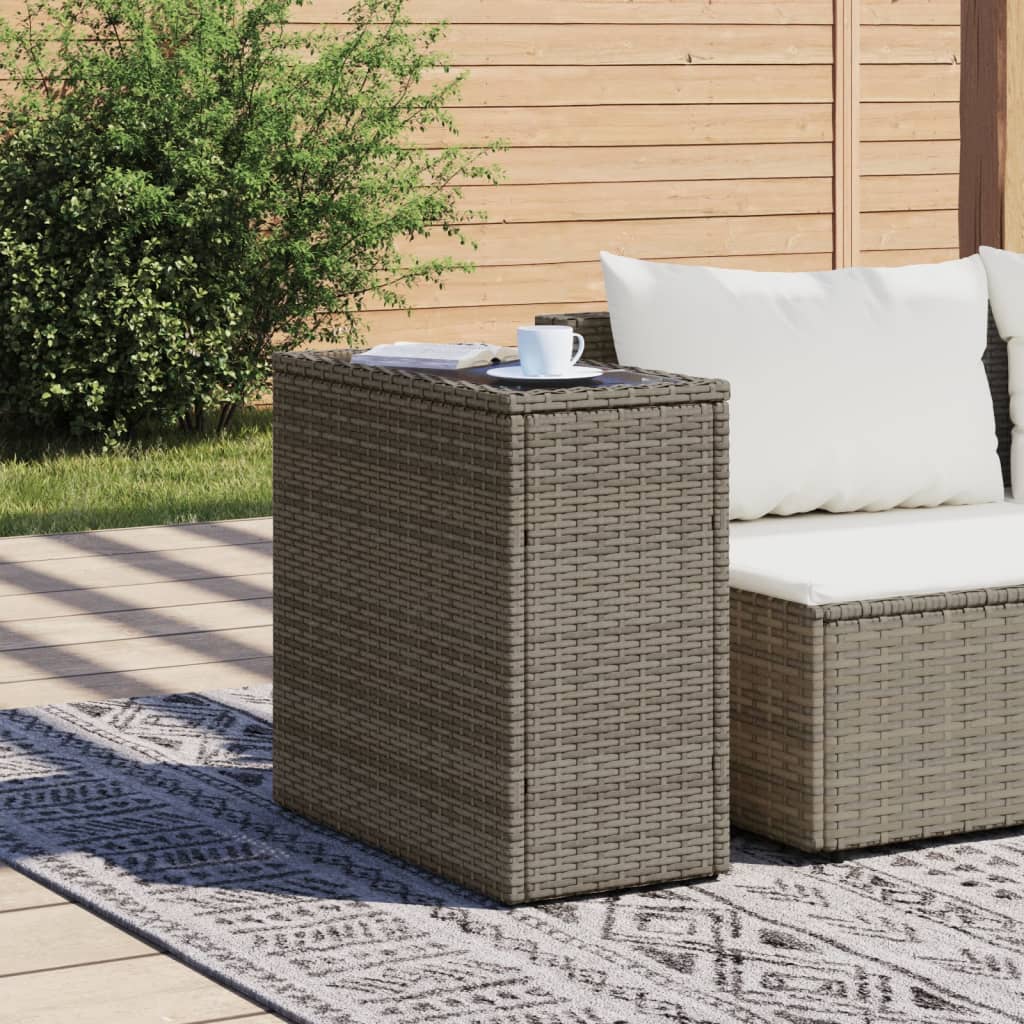 Tuinbijzettafel met glazen blad 58x27,5x55 cm poly rattan grijs is nu te koop bij PeponiXL, paradijselijk wonen!