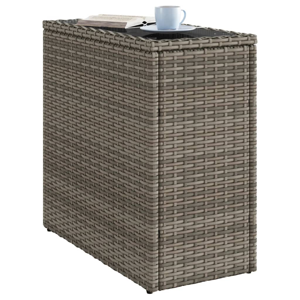 Tuinbijzettafel met glazen blad 58x27,5x55 cm poly rattan grijs is nu te koop bij PeponiXL, paradijselijk wonen!